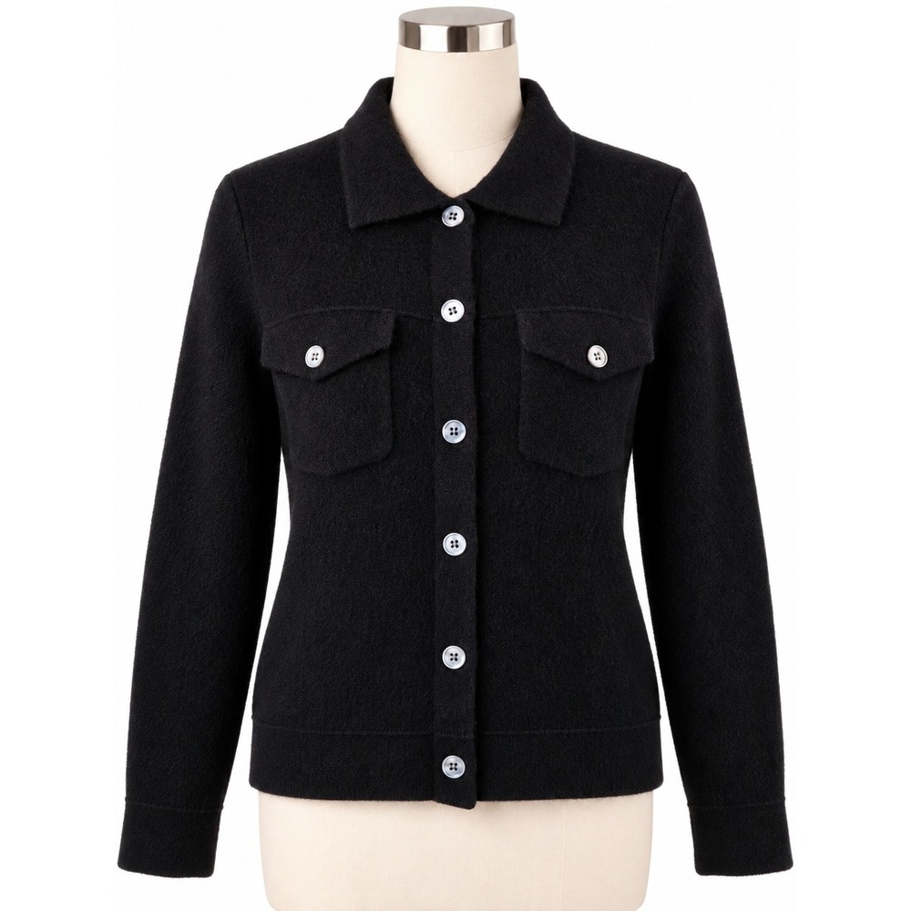The Cashmere Project 100% Cashmere Black Shirt Jacket Cardigan Women's S
